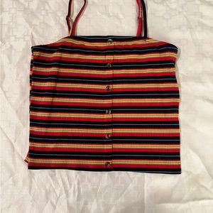 Blue,Yellow and Red Striped Crop Top